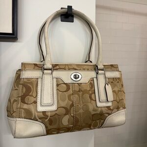 Vintage (2007) Coach Hampton Signature Optic Carry-All Satchel Bag- White